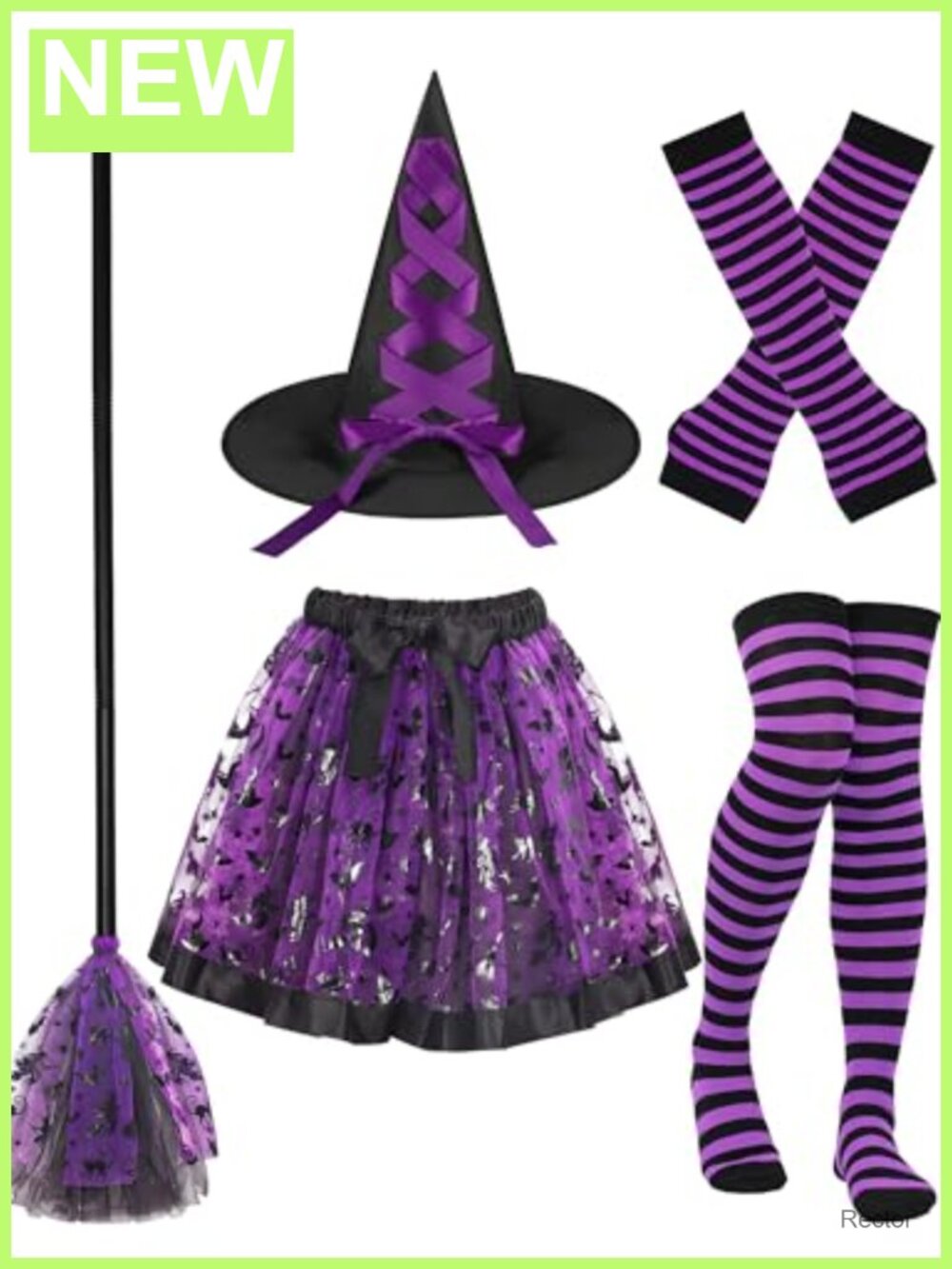 Witch Costume Set Hat Tutu Skirt Socks Gloves Broomstick